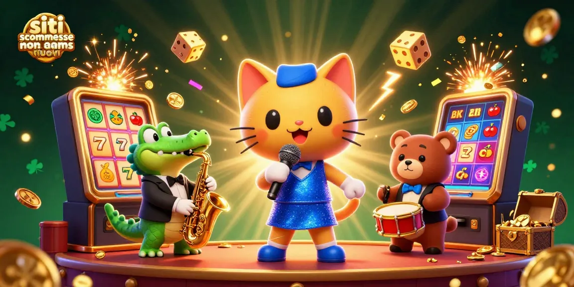 Giocando sui siti scommesse non AAMS nuovi con un gatto jazz e un coccodrillo al sax in un casinò luminoso.