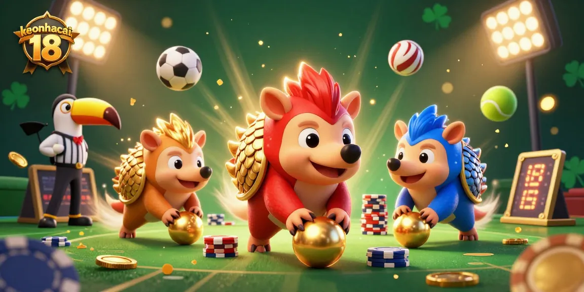 Engage in thrilling betting with keonhacai 18 as rival pangolins compete, showcasing vibrant casino elements.