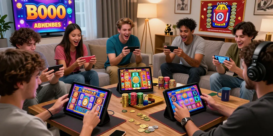 Players enjoying slot deposit 1k games on their devices in a cozy modern living room with engaging atmosphere.