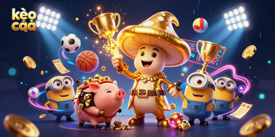 Experience the excitement of kèo nhà cái with a golden wizard and treasure-hunting pig, set in a lively gambling scene.