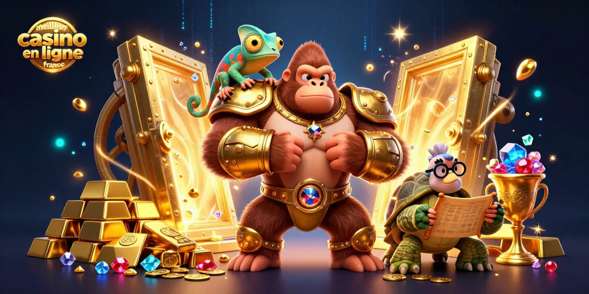 Visualisez le meilleur casino en ligne France avec un roi gorille et des trésors scintillants.