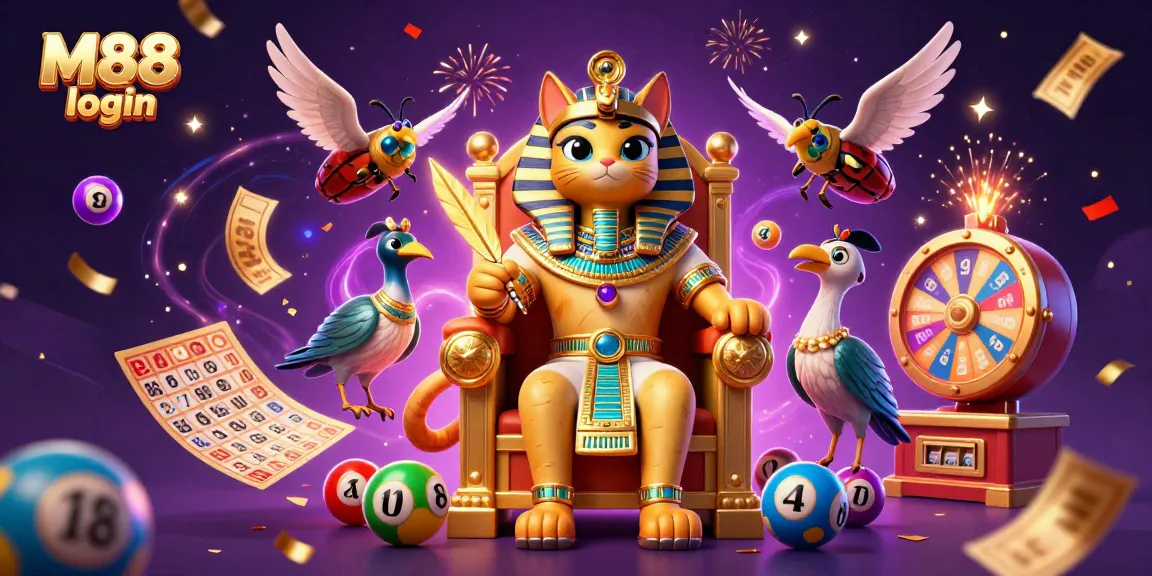 M88 login to a vibrant online casino adventure featuring Egyptian themed characters and dynamic gaming elements.