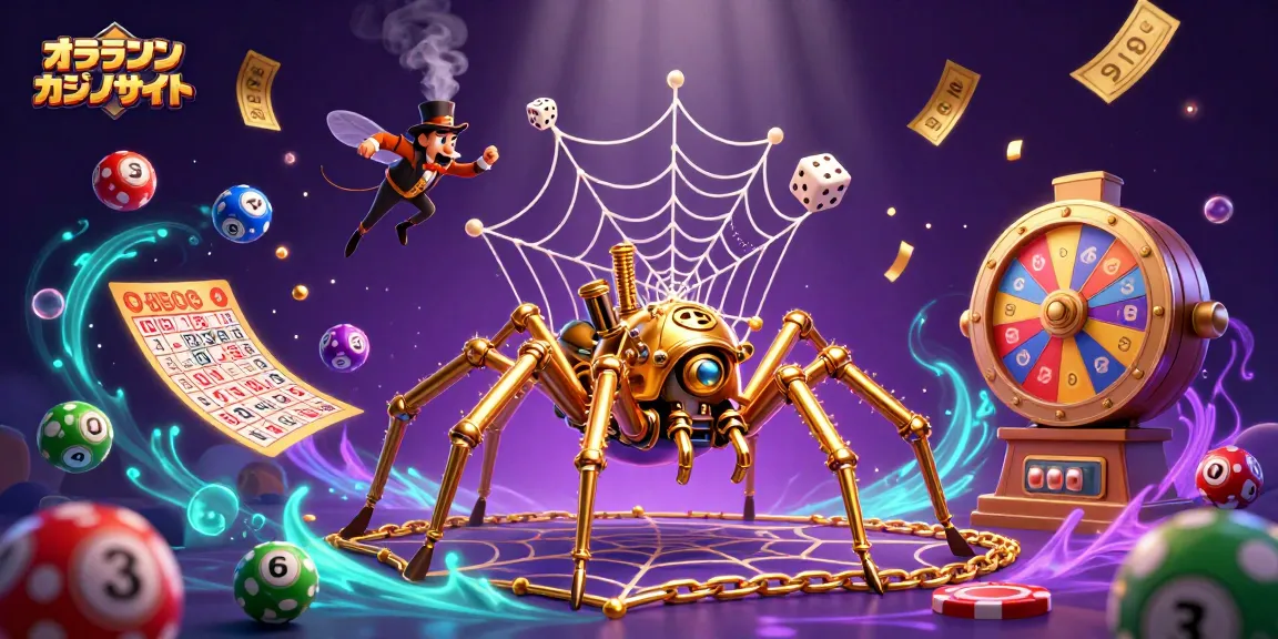 オンラインカジノサイトを楽しむためのスチームパンクのスパイダーとダイスのイラスト