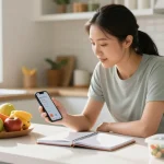 Explore the best calorie tracker app with fresh ingredients and a nutrition coach in an inviting kitchen.