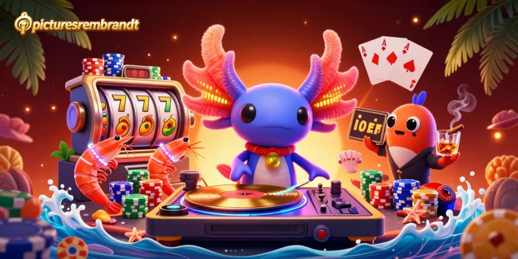 Gambarlah picturesrembrandt menghidupkan suasana kasino dengan slot dan aksesoris berwarna terang.