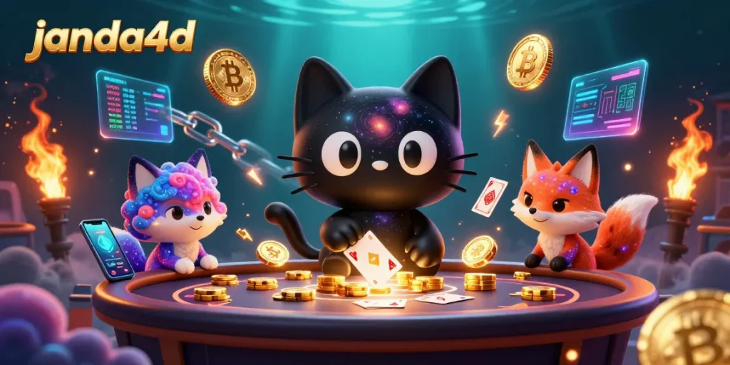 Permainan janda4d yang berwarna-warni di kasino virtual dengan kucing dan rubah nebula.