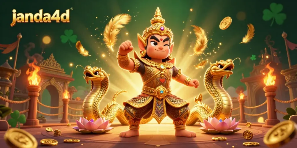 Menangkan hadiah di janda4d dengan penjaga kuil 3D yang garang dan ramah dikelilingi naga dan harta karun.
