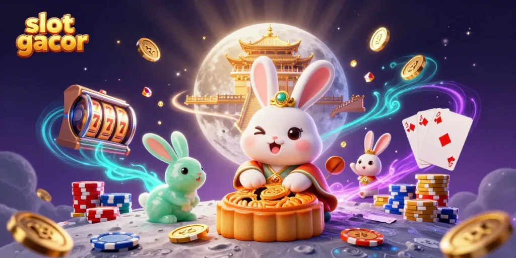 Experience the thrill of slot gacor with vibrant 3D illustration showcasing winning symbols and playful characters.