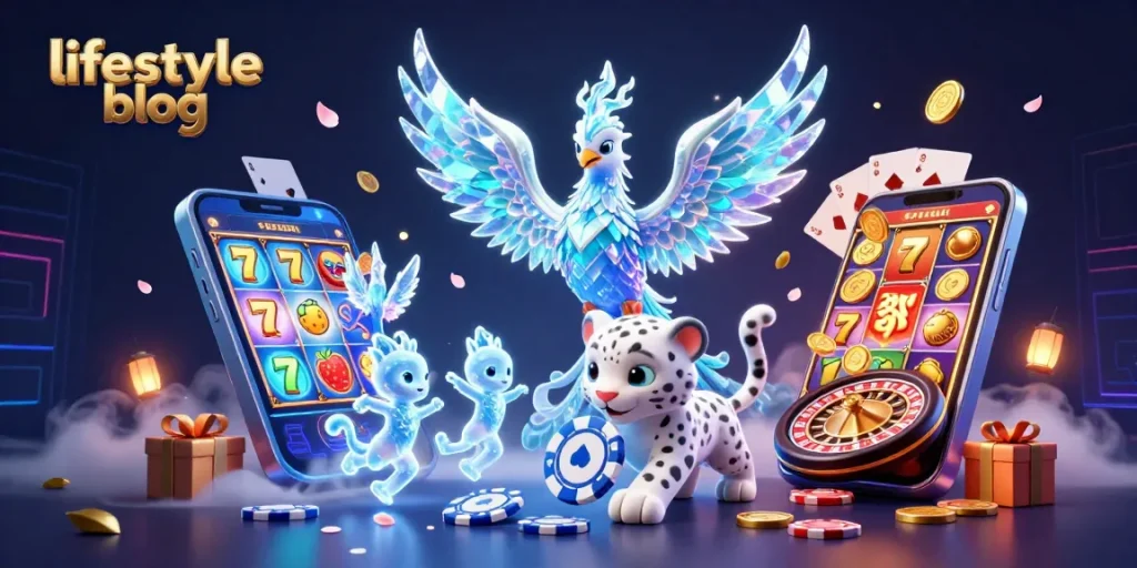 Embark on winning strategies in the lifestyle blog with a vibrant ice phoenix and poker action.