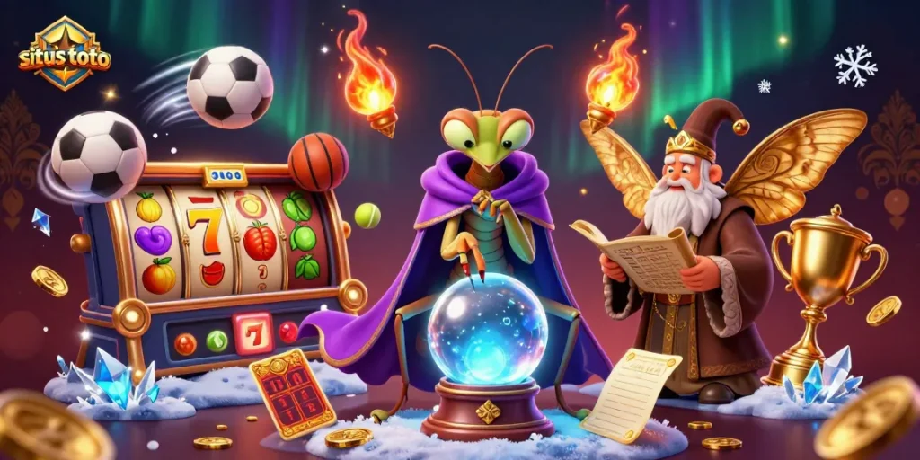 Experience winning with situs toto in 2026, surrounded by vibrant gaming elements and a mystical atmosphere.