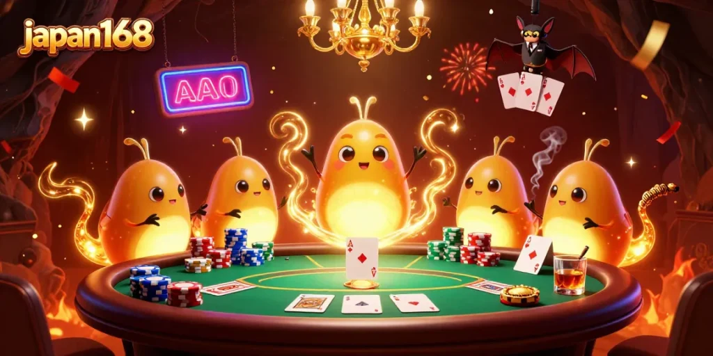 Engage with exciting games at japan168 illustrated through vibrant glowworms in a cave casino.