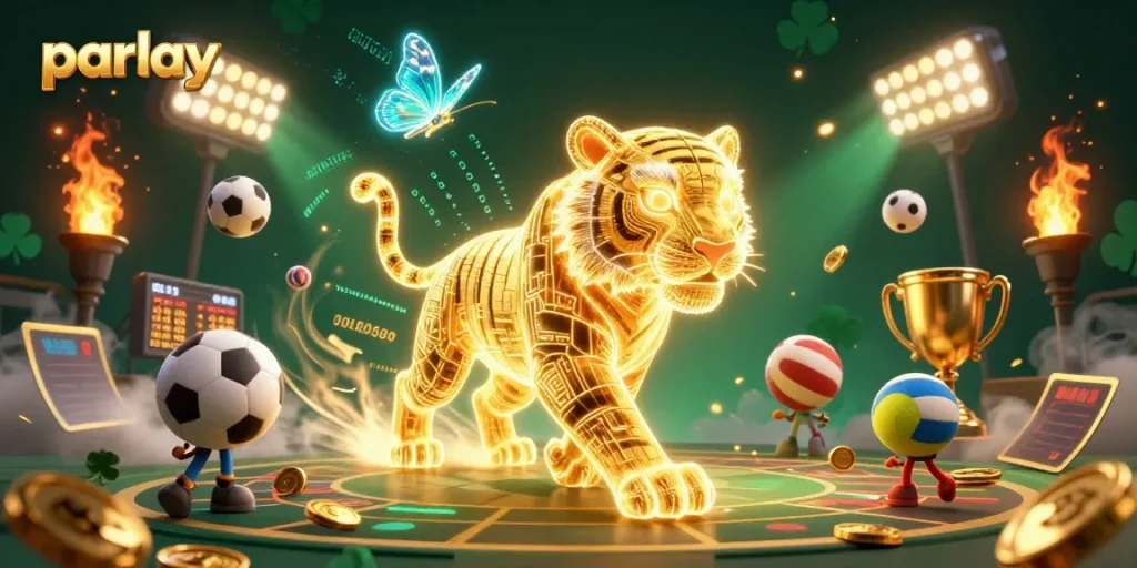 Experience parlay betting wins with a dynamic casino scene featuring vibrant sports elements.